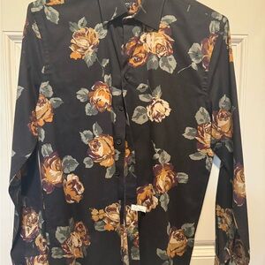 Men’s Express Floral Black Button Down Shirt